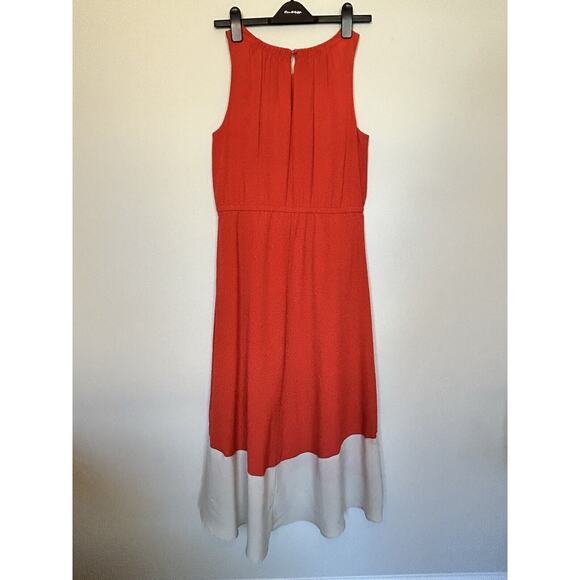 LOFT Hi Low Color Block Sleeveless Maxi Dress Womens 8 Orange Tan Sleeveless - Picture 2 of 7
